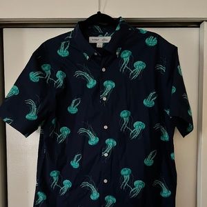 Old Navy Mens Button Down Teal Jellyfish Shirt SIZE L